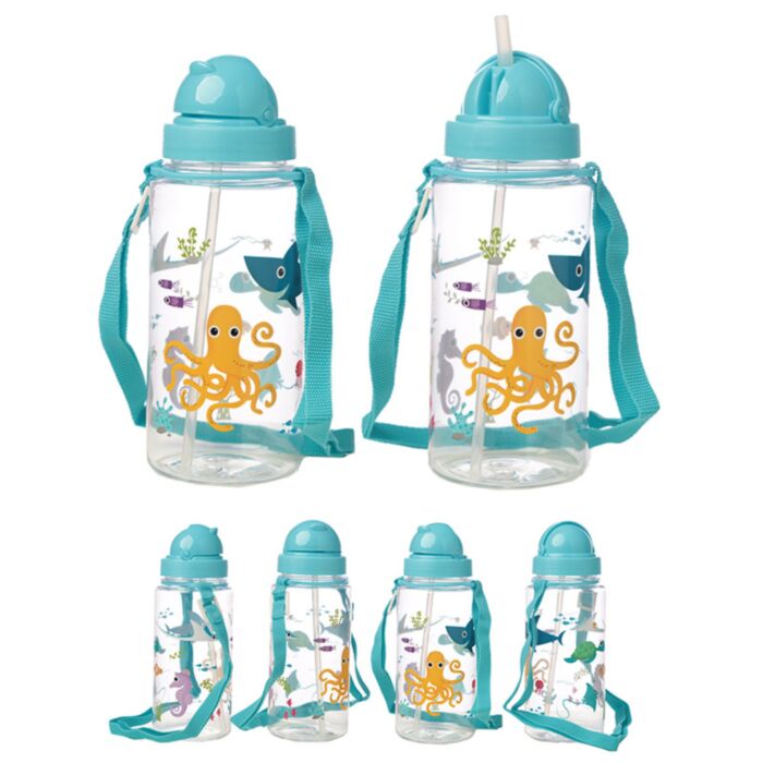 Sticlă pentru Copii cu Pai 450ml - Animale Marine