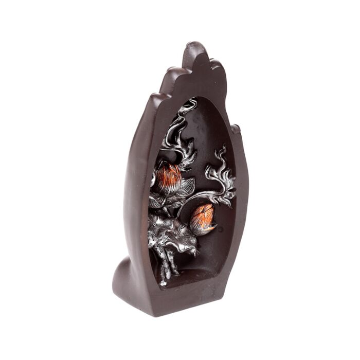 Floare de Lotus - Negru și Argint - Sculptat în Mână