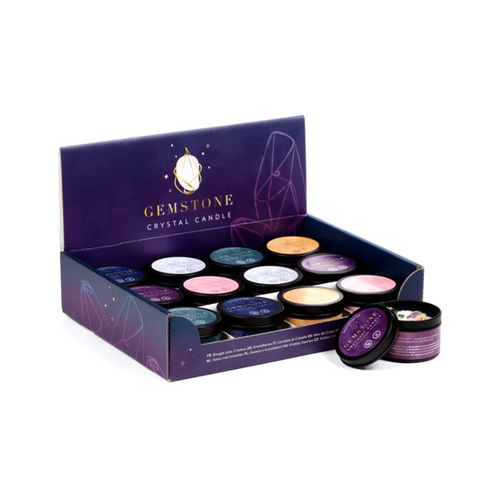 Lumânare în Ceară de Soia - în Cutie - Bucăți de pietre prețioase