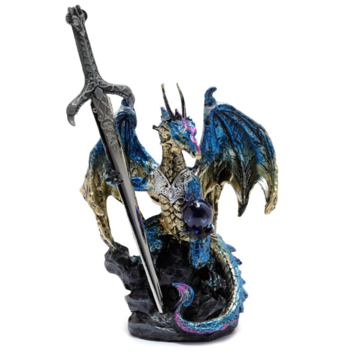 Dragon Albastru cu Sabie și Sferă de Cristal