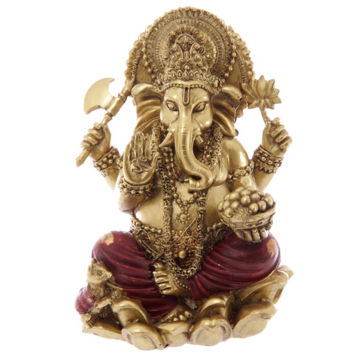 Decorație - Ganesh Auriu și Roșu 16cm