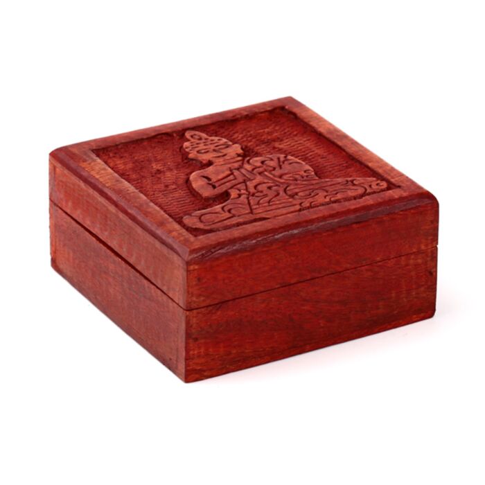 Cutie în Lemn de Mango cu Buddha Tailandez Sculptat