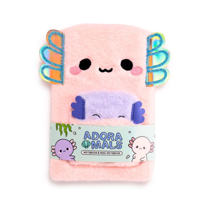 Caiet A5 din Pluș cu Mini Memo - Axolotl