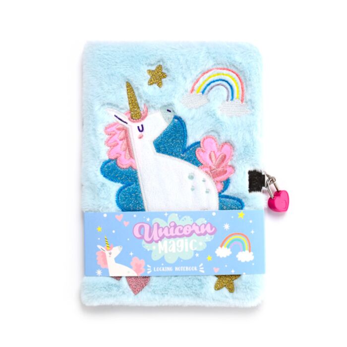 Caiet A5 din Pluș cu Lacăt - Unicorn Magic