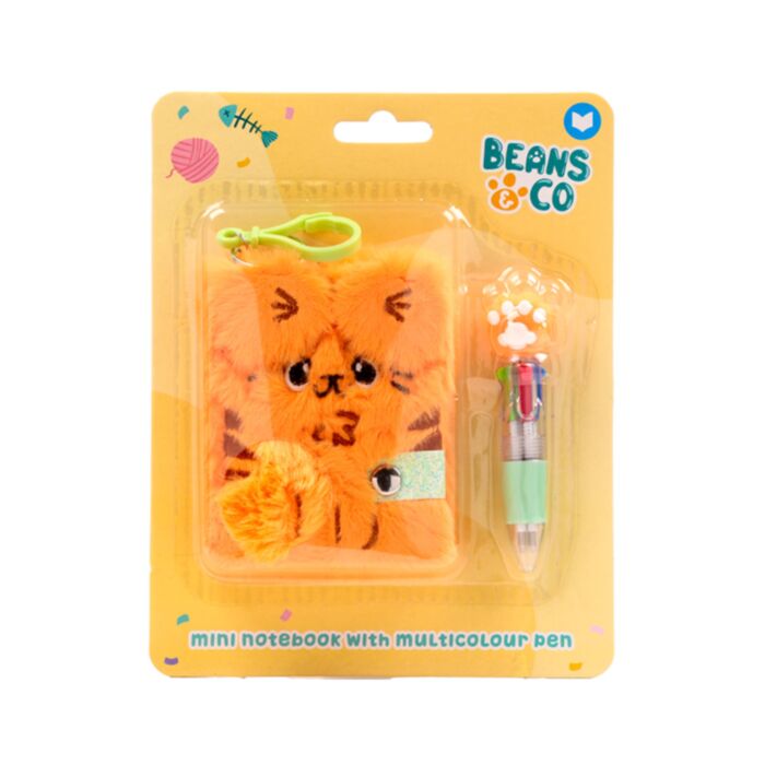 Mini Caiet A7 din Pluș cu Pix Multicolor (4 culori) - Pisicile Beans & Co