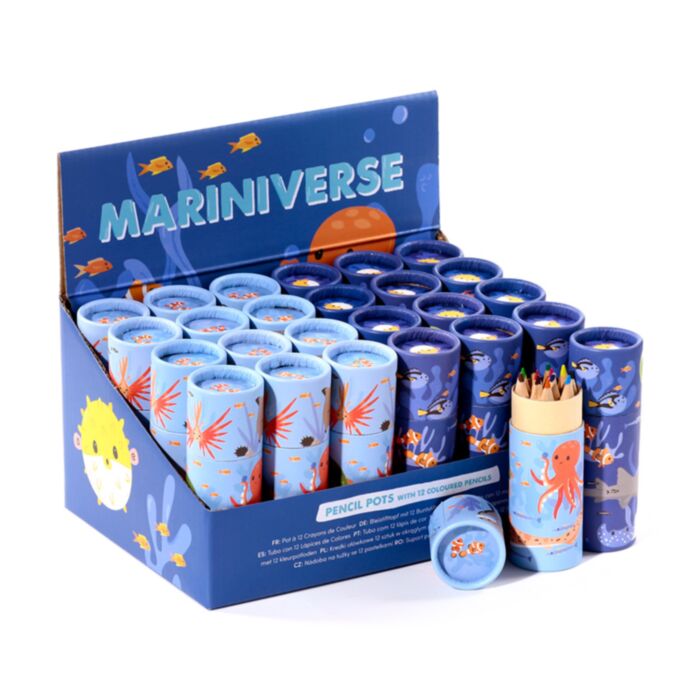 Tub cu Creioane Colorate - 12 Bucăți - Animale Marine