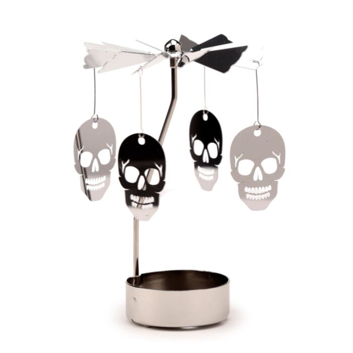 Suport de Lumânare Rotant în Metal - Cranii- 14cm