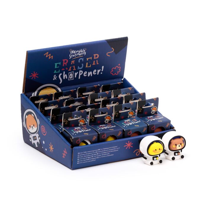 Ascuțitoare și Radieră 2 în 1 - Animăluțe în Spațiu