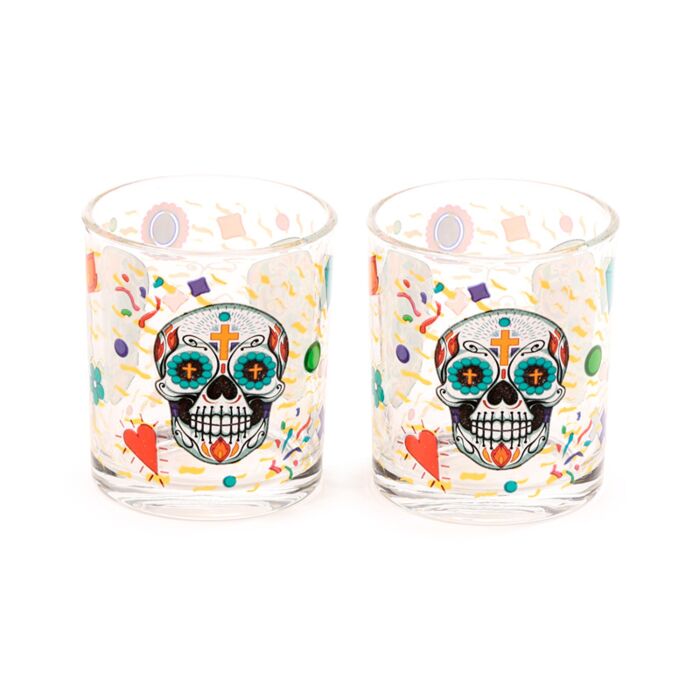 Set 2 Pahare din Sticlă 250ml - Dia de los Muertos