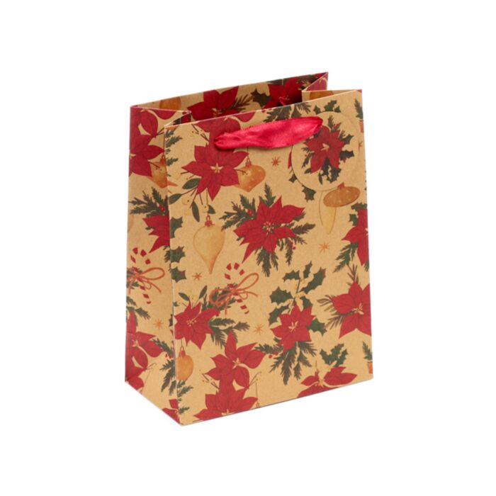 Pungă Cadou - Floral de Crăciun - M