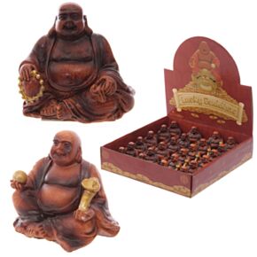 Mini Buddha cu Efect Lemn și Suport de Expunere