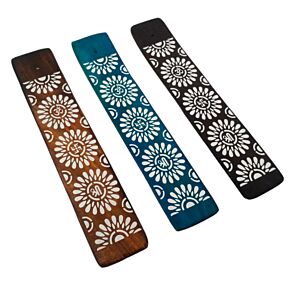 Arzător de bețișoare de tămâie - Flori albe imprimate - Lemn de Mango Arzător de bețișoare de tămâie - Flori albe imprimate - Lemn de Mango