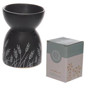 Arzător pentru Uleiuri și Ceară în Ceramică - Negru cu Flori albe